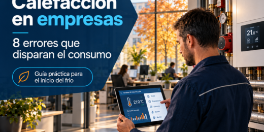 Técnico revisando el sistema de calefacción de una empresa para controlar el consumo energético al inicio del frío.